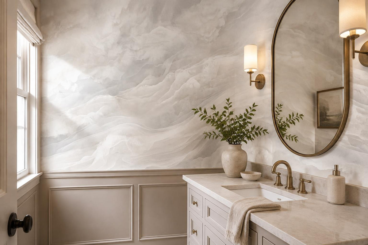 Calm White Marble Waves Wallpaper Mural - image 4
