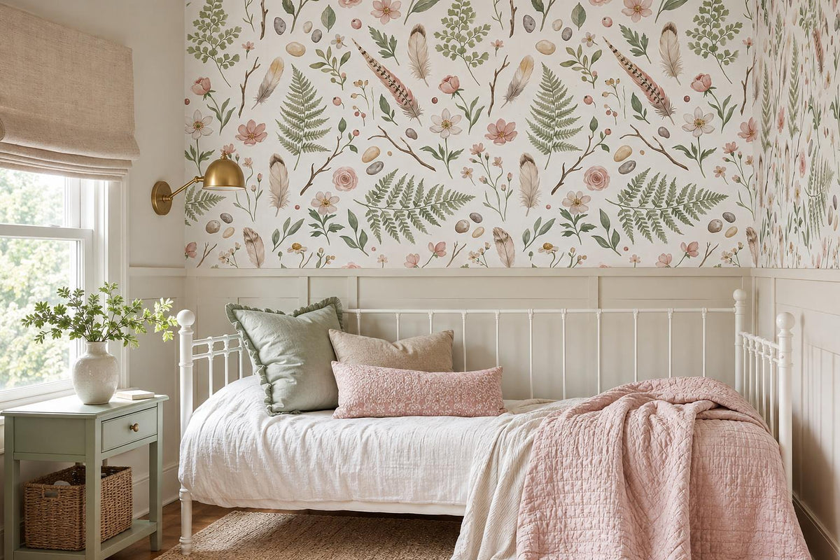 Soft Botanical Stems Feathers and Shells Wallpaper Mural - image 4