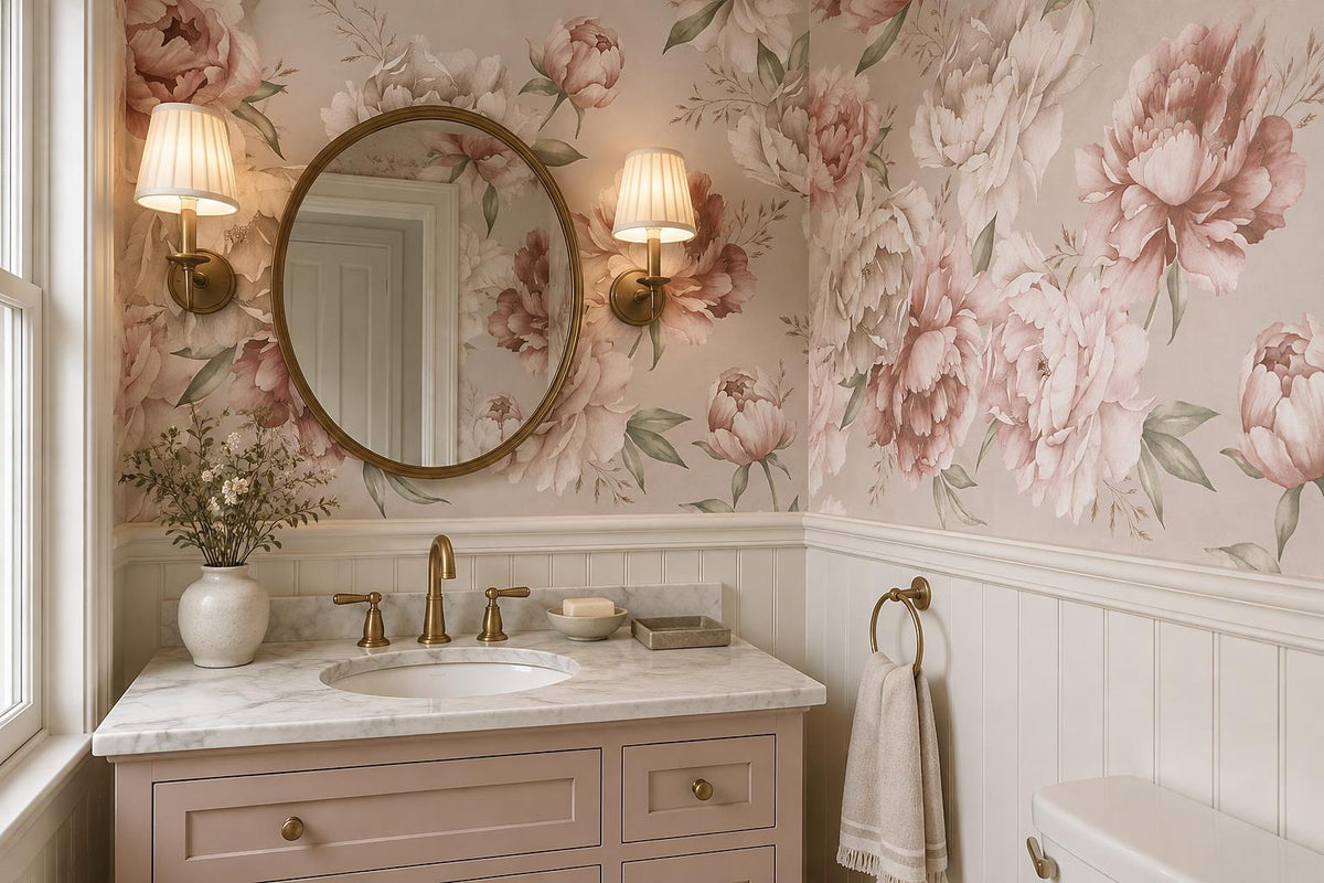 Romantic Blush Peony Border Wallpaper Mural - image 4