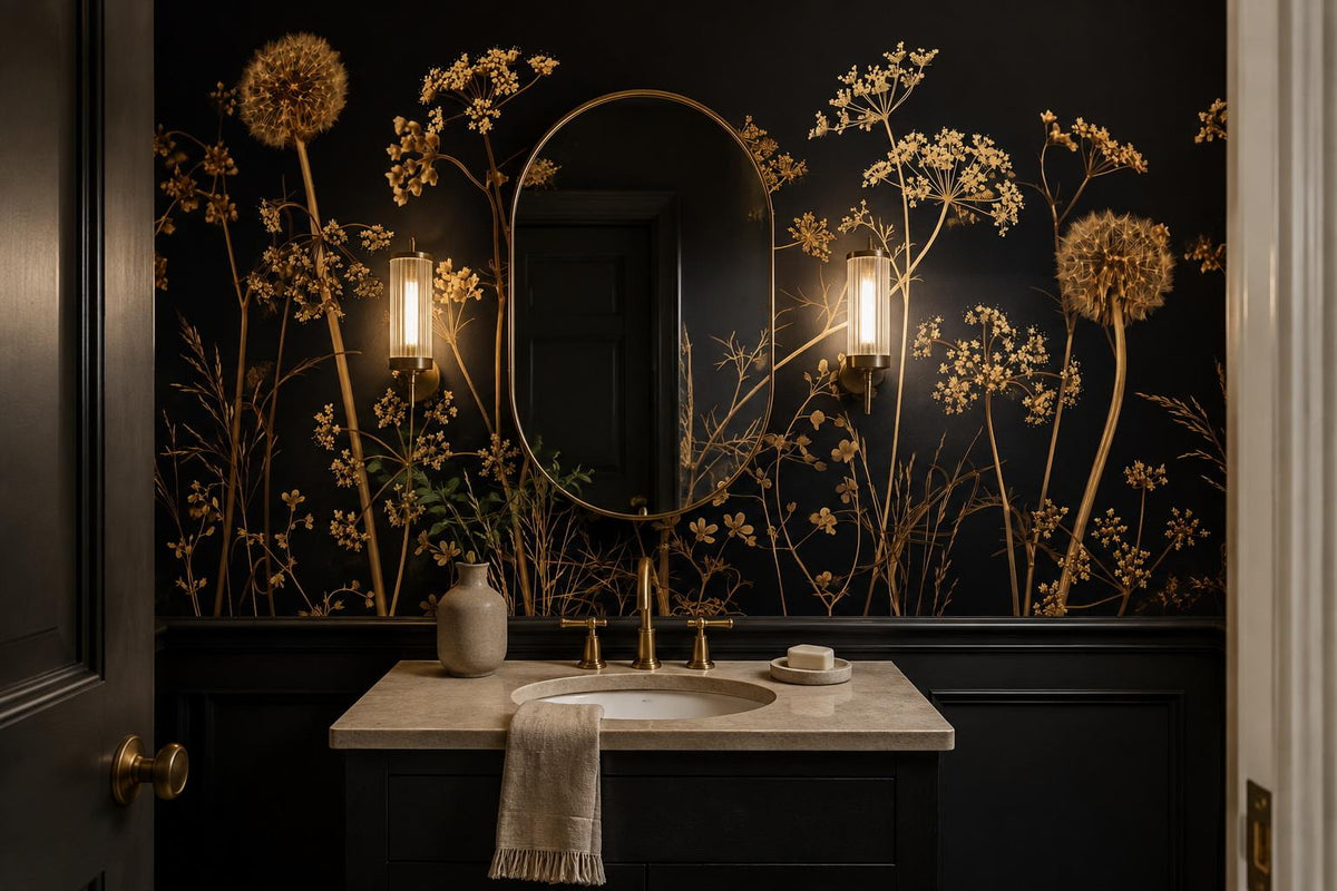 Dramatic Gold Dried Wildflowers Wallpaper Mural - image 5