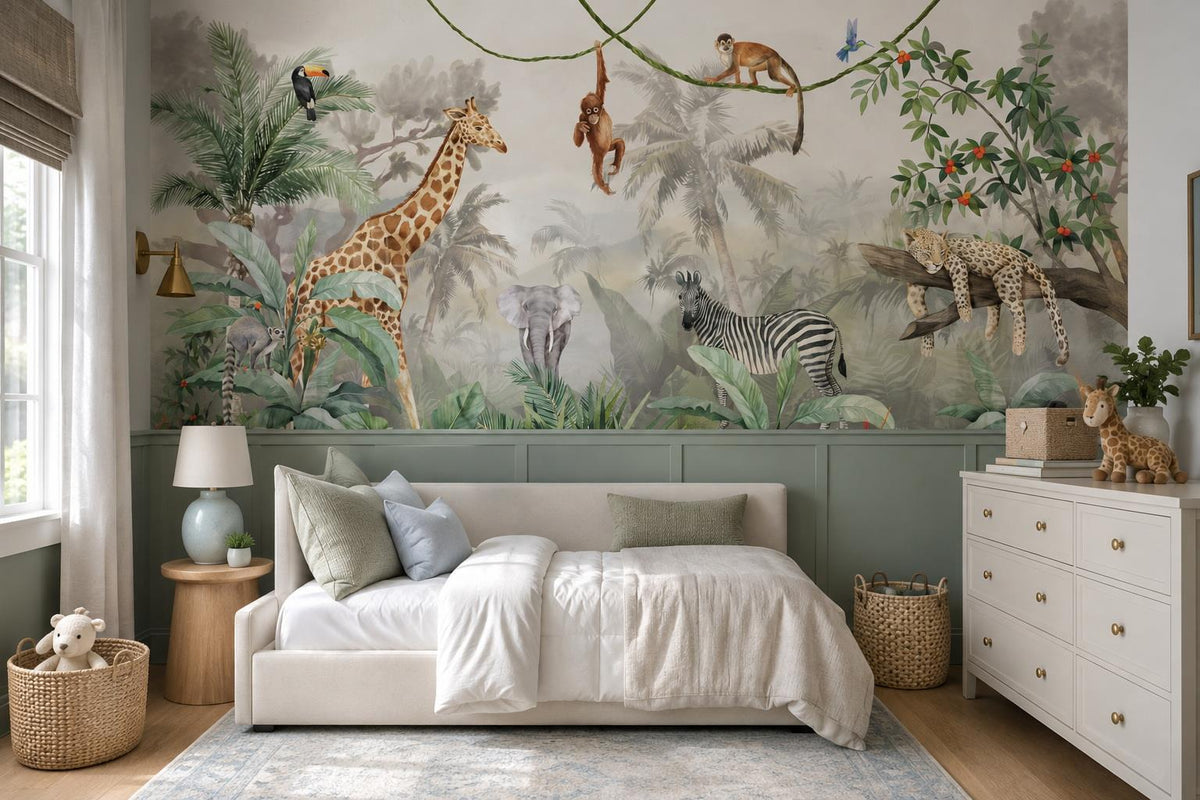 Playful Jungle Safari Animals Wallpaper Mural - image 3