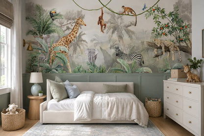 Playful Jungle Safari Animals Wallpaper Mural - image 3