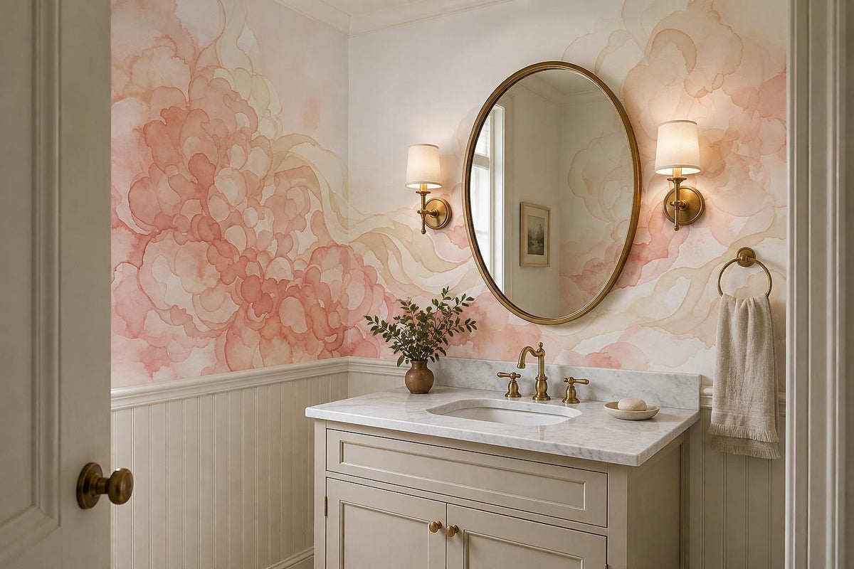 Romantic Blush Floral Ink Wash Wallpaper Mural - image 5