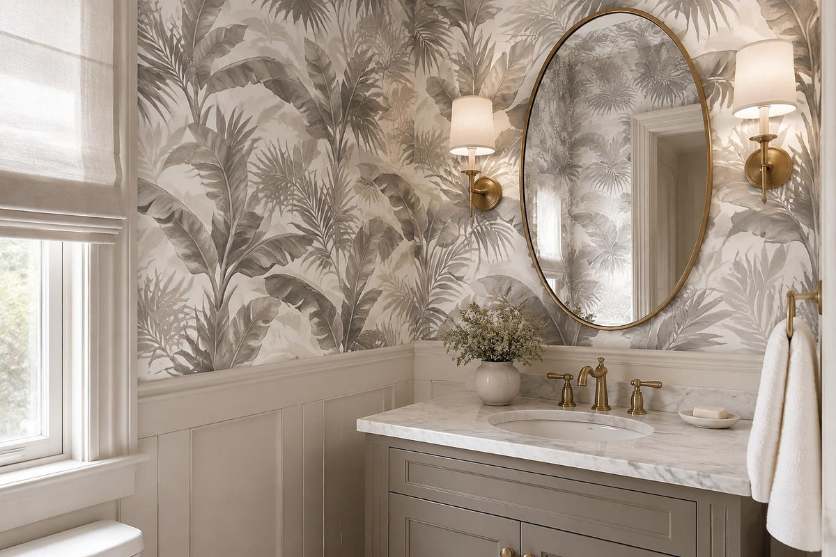 Calm Grey Tropical Leaves Wallpaper Mural - image 4