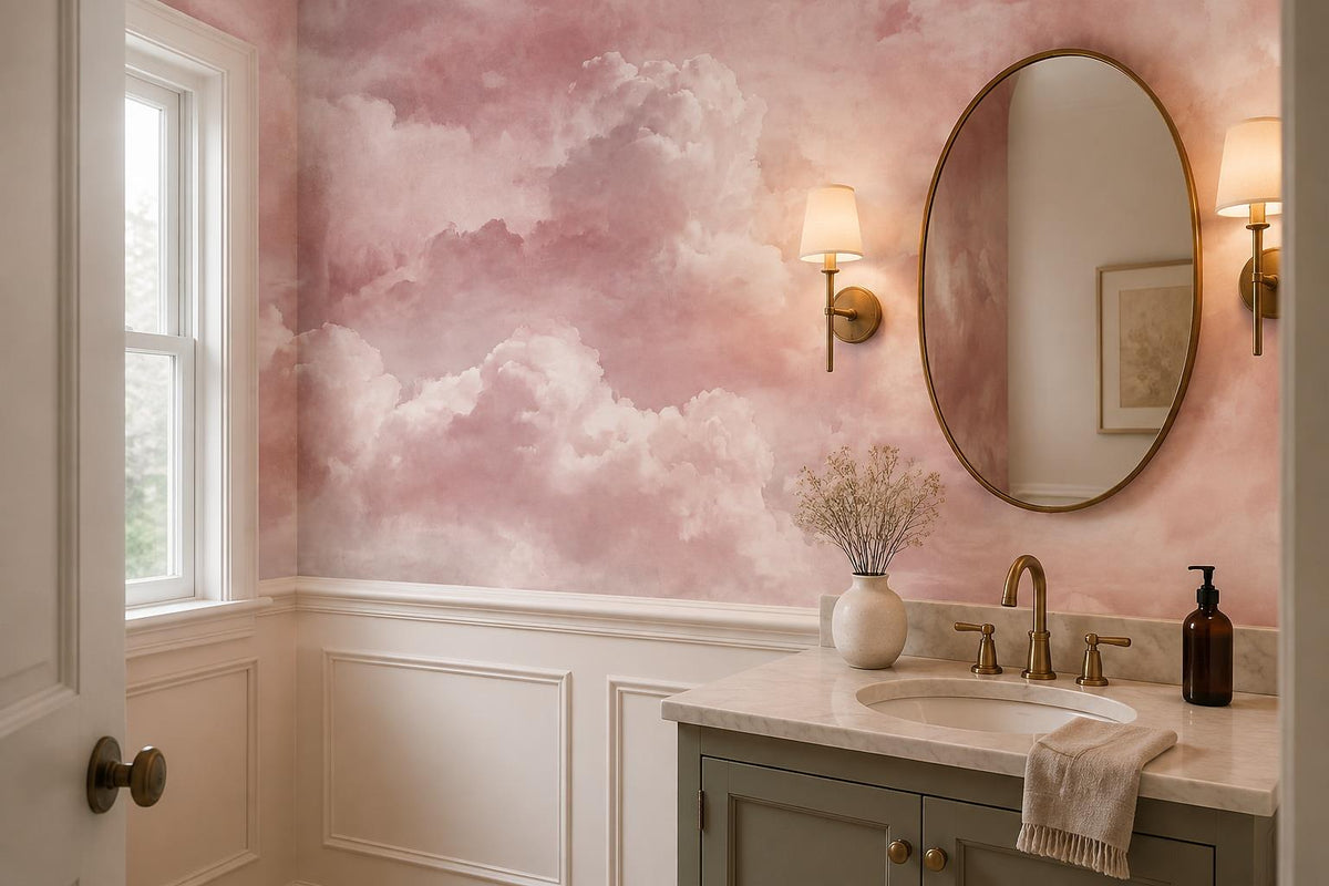 Blush Pink Storm Clouds Wallpaper Mural - room view 3