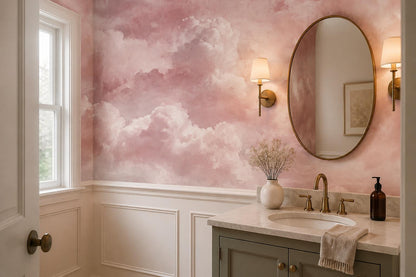 Blush Pink Storm Clouds Wallpaper Mural - room view 3