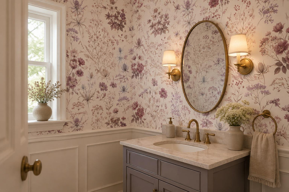 Delicate Mauve Wildflower Line Art Wallpaper Mural - image 5