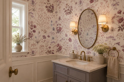 Delicate Mauve Wildflower Line Art Wallpaper Mural - image 5
