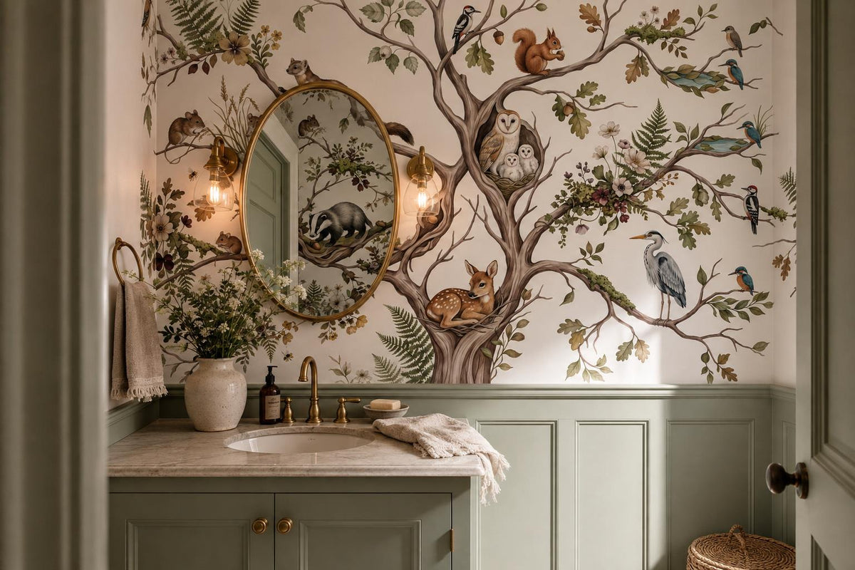 Whimsical Woodland Animals in Tree Wallpaper Mural - image 3