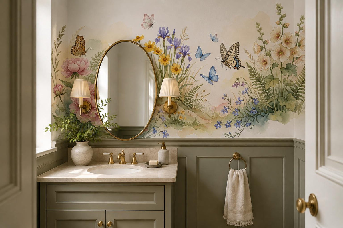 Bright Garden Flowers and Butterflies Wallpaper Mural - image 4