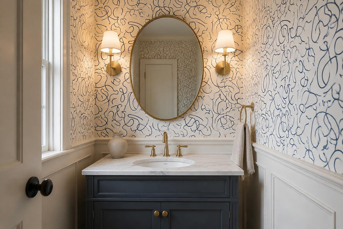 Graphic Blue Line Art Faces Wallpaper Mural - image 5