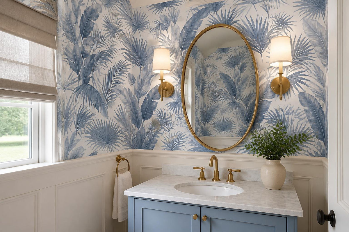 Cool Blue Tropical Leaves Wallpaper Mural - image 5