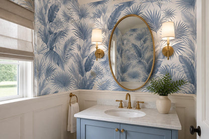 Cool Blue Tropical Leaves Wallpaper Mural - image 5