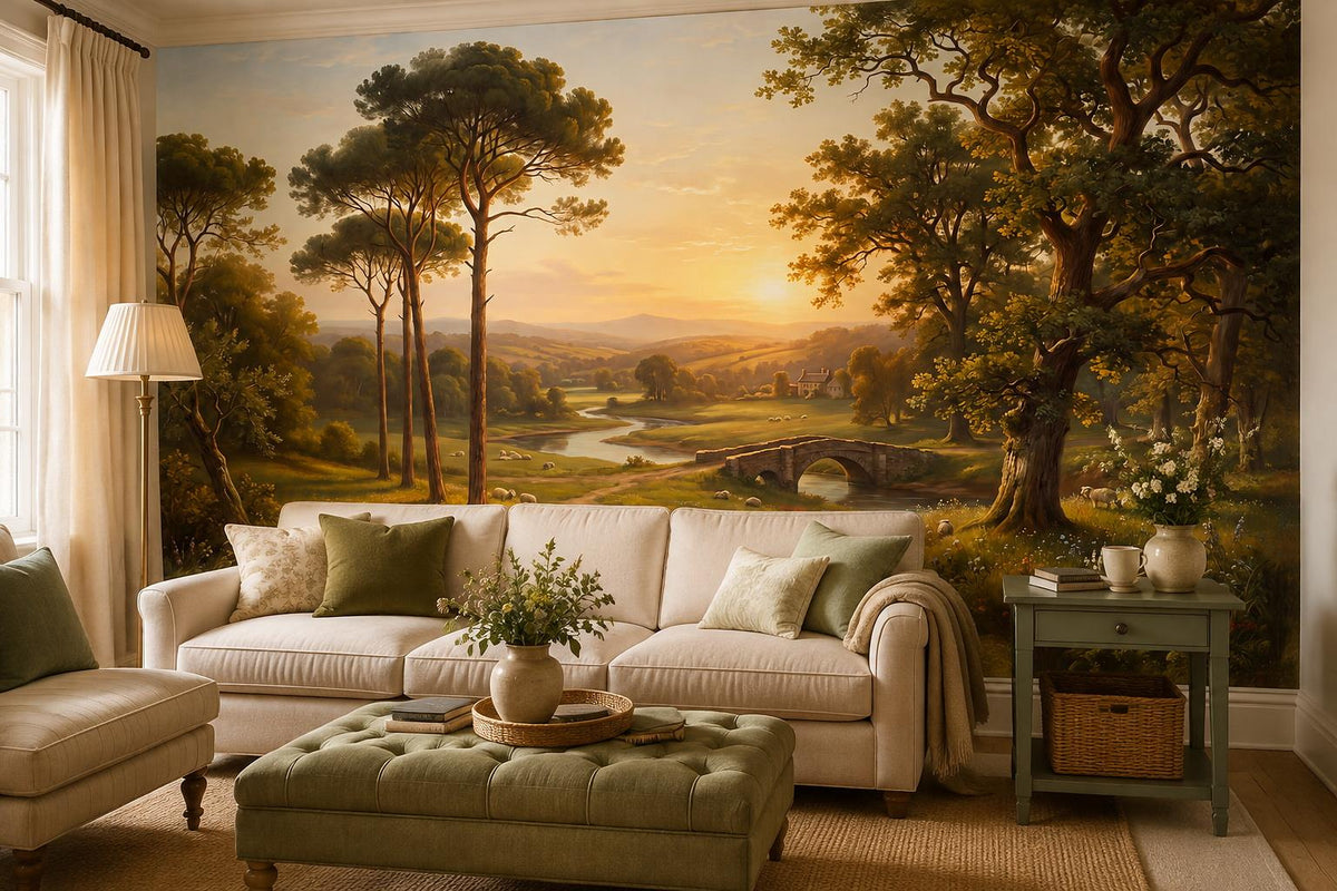 Gold Sunset River Pines Oak Wallpaper Mural - room view 4