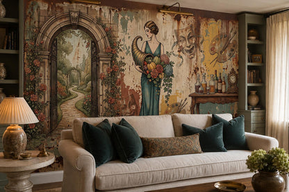Art Nouveau Woman Artist Studio Wallpaper Mural - room view 3