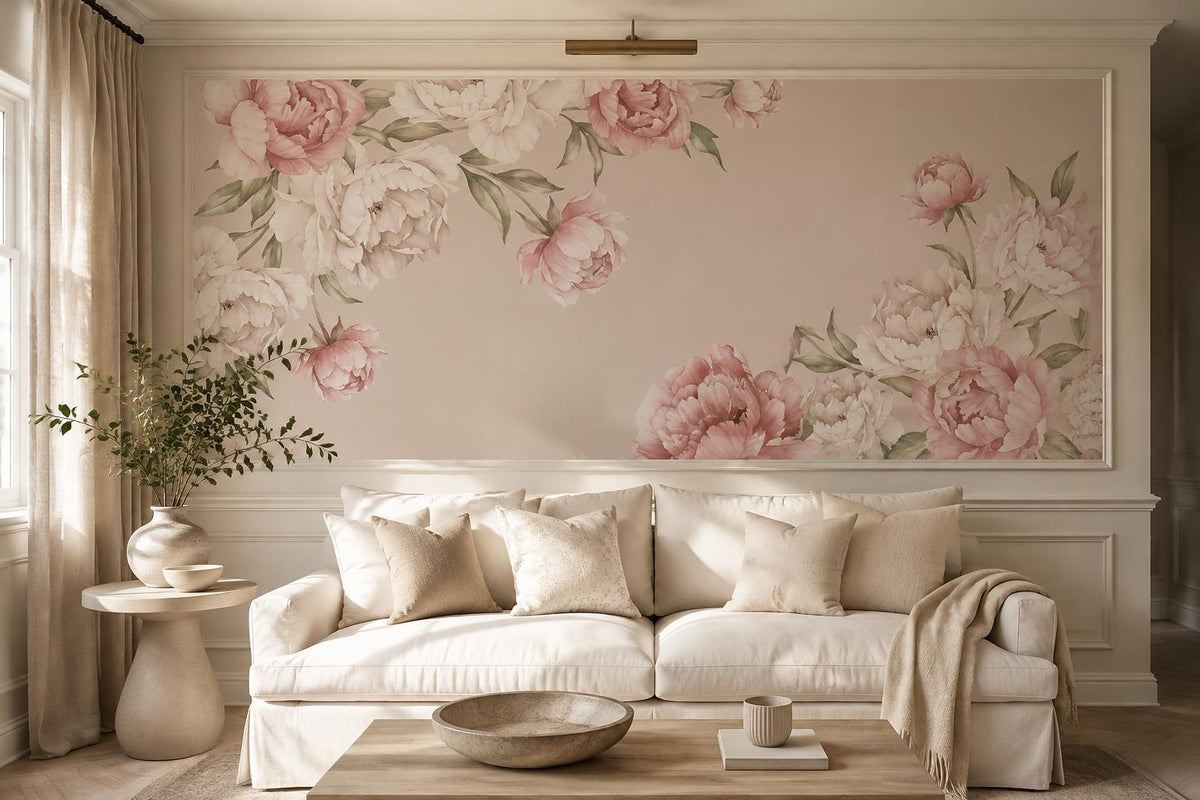 Soft Pink Peony Corner Frame Wallpaper Mural - image 4