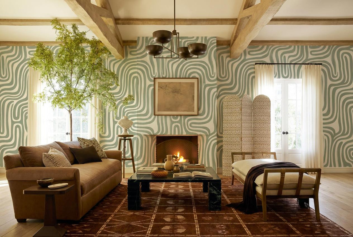Calm Sage Wavy Stripes Wallpaper Mural - image 5