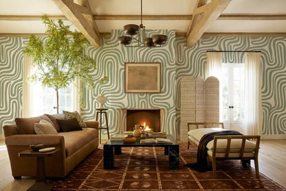Calm Sage Wavy Stripes Wallpaper Mural - image 5