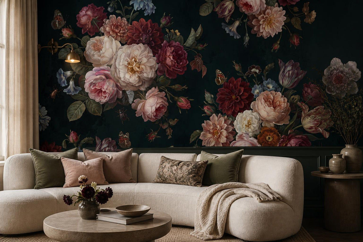 Moody Dark Vintage Roses Wallpaper Mural - image 5