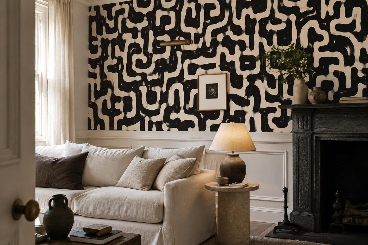 Bold Black Maze Pattern Wallpaper Mural - image 5