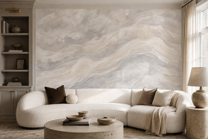 Calm White Marble Waves Wallpaper Mural - image 5