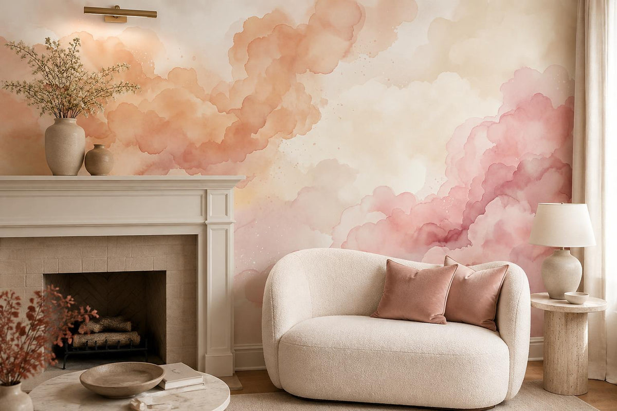 Warm Peach and Pink Ink Clouds Wallpaper Mural - image 4