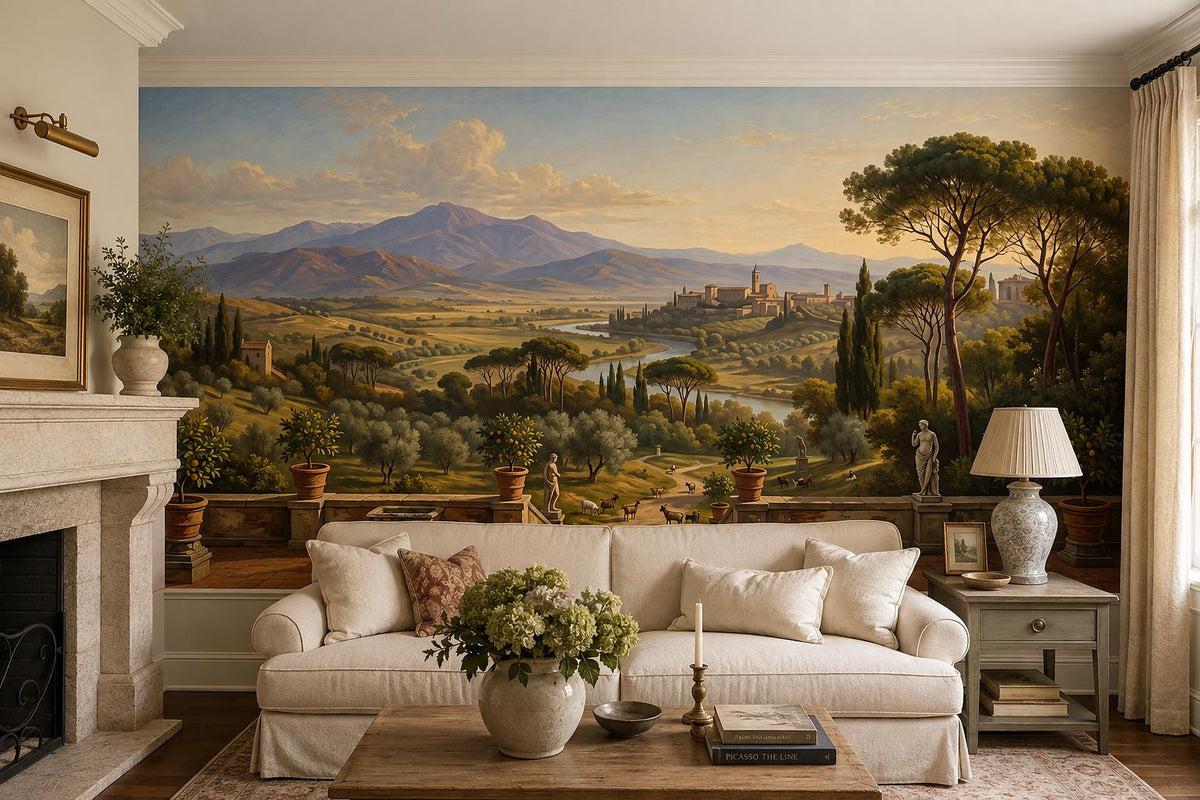 Gold Sunset Tuscan Valley Wallpaper Mural - room view 4