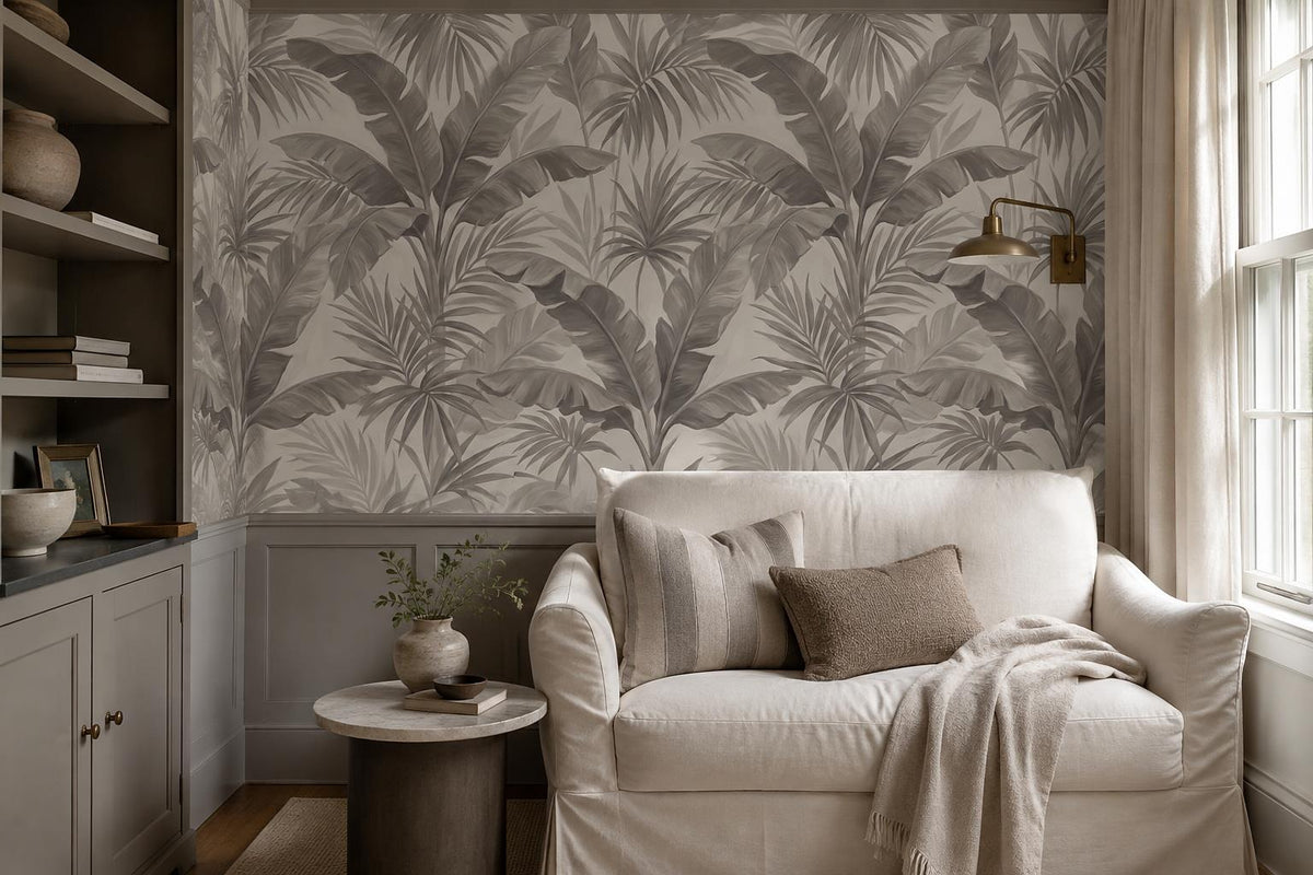 Calm Grey Tropical Leaves Wallpaper Mural - image 5