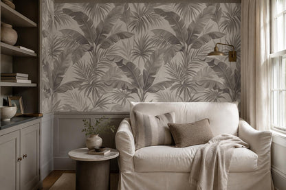 Calm Grey Tropical Leaves Wallpaper Mural - image 5