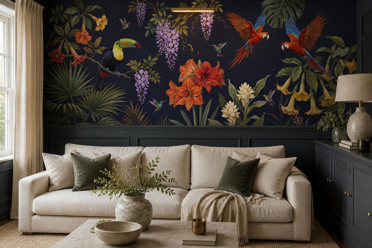 Vivid Toucans Parrots and Tropical Flowers Wallpaper Mural - image 5