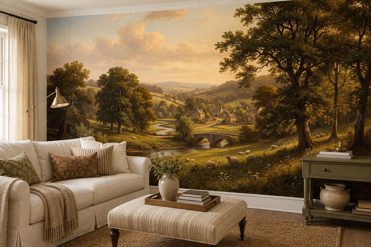 Gold Sunset River Oak Trees Wallpaper Mural - room view 4