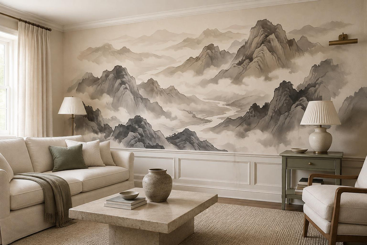 Misty Ink Mountains Wallpaper Mural - room view 4