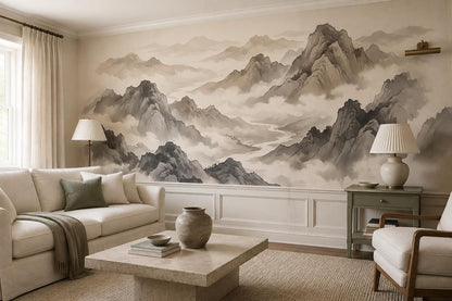 Misty Ink Mountains Wallpaper Mural - room view 4