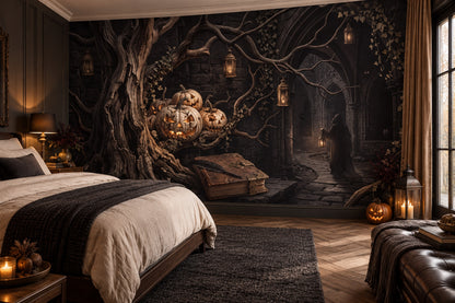 Jack O Lantern Hidden in Dark Forest Halloween Wallpaper Mural - image 1