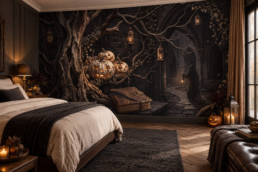 Jack O Lantern Hidden in Dark Forest Halloween Wallpaper Mural - image 1