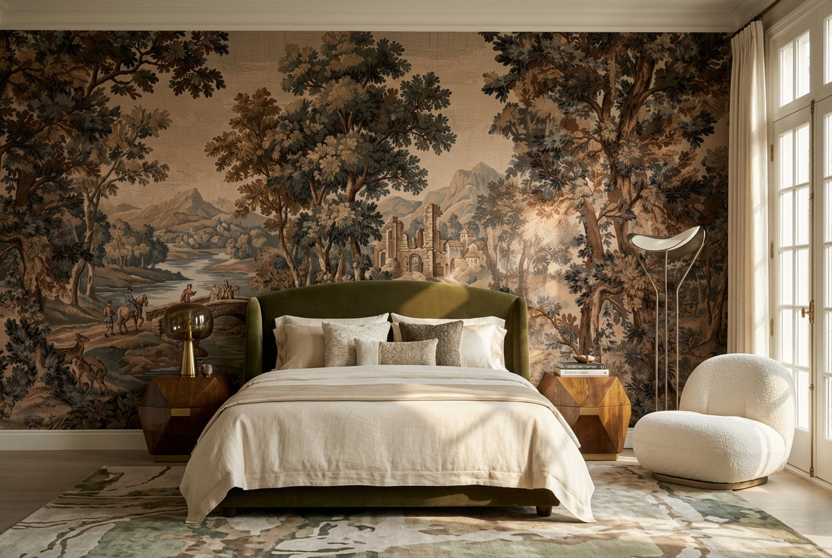 Brown Woodland Ruins Tapestry Wallpaper Mural - 4
