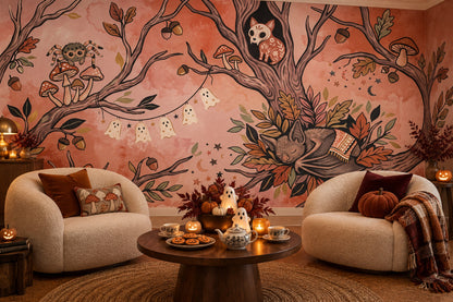 Skull Moths and Autumn Branches Halloween Wallpaper Mural - image 4