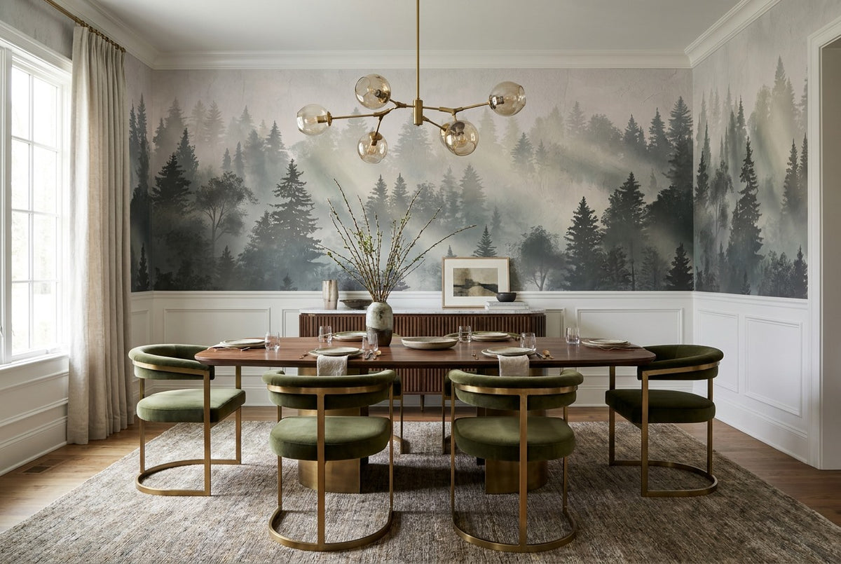 Sunlit Forest Mist Grey Wallpaper Mural - image 1