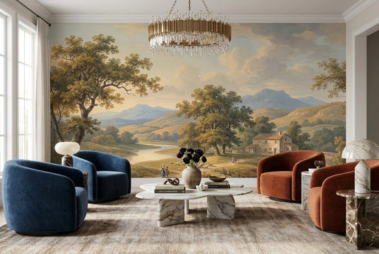 Gold Pastoral Bridge Landscape Wallpaper Mural - 1