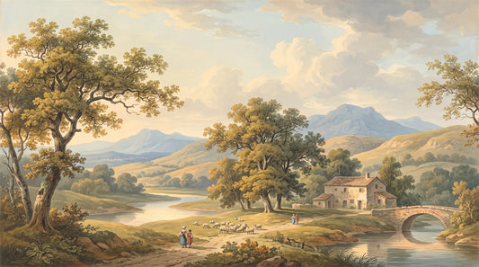 Gold Pastoral Bridge Landscape Wallpaper Mural - 2
