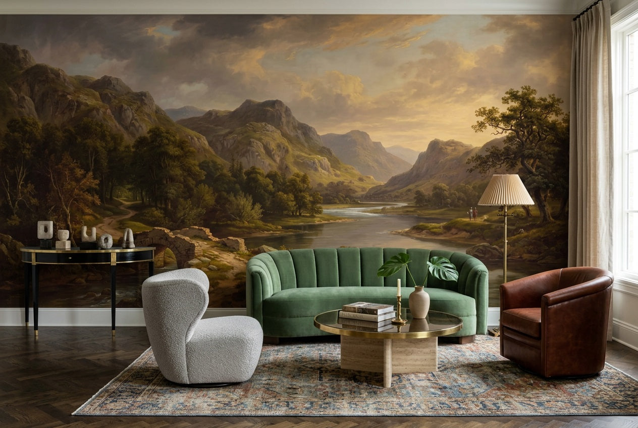 Gold Mountain Lake Landscape Wallpaper Mural - 6