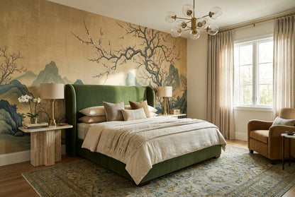 Gold Mountain Lake Chinoiserie Wallpaper Mural - 4
