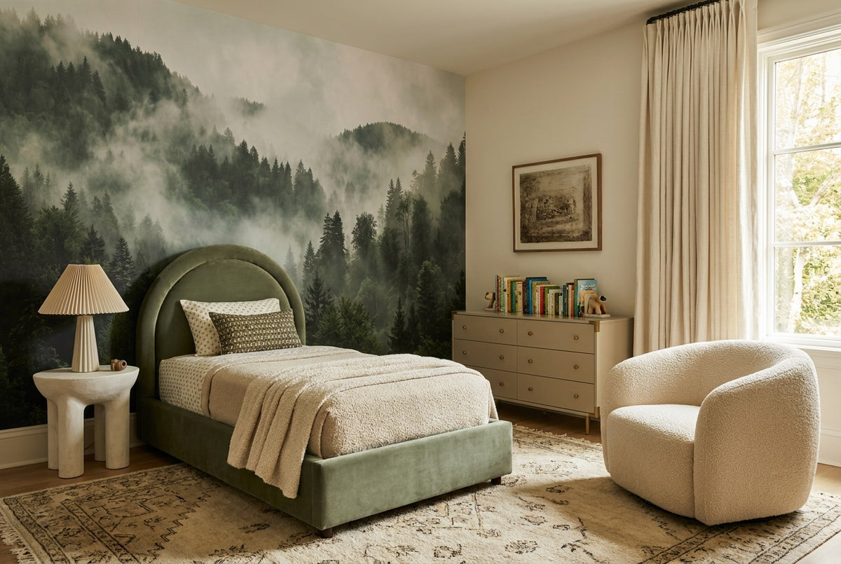 Grey Misty Pine Forest Wallpaper Mural - 4