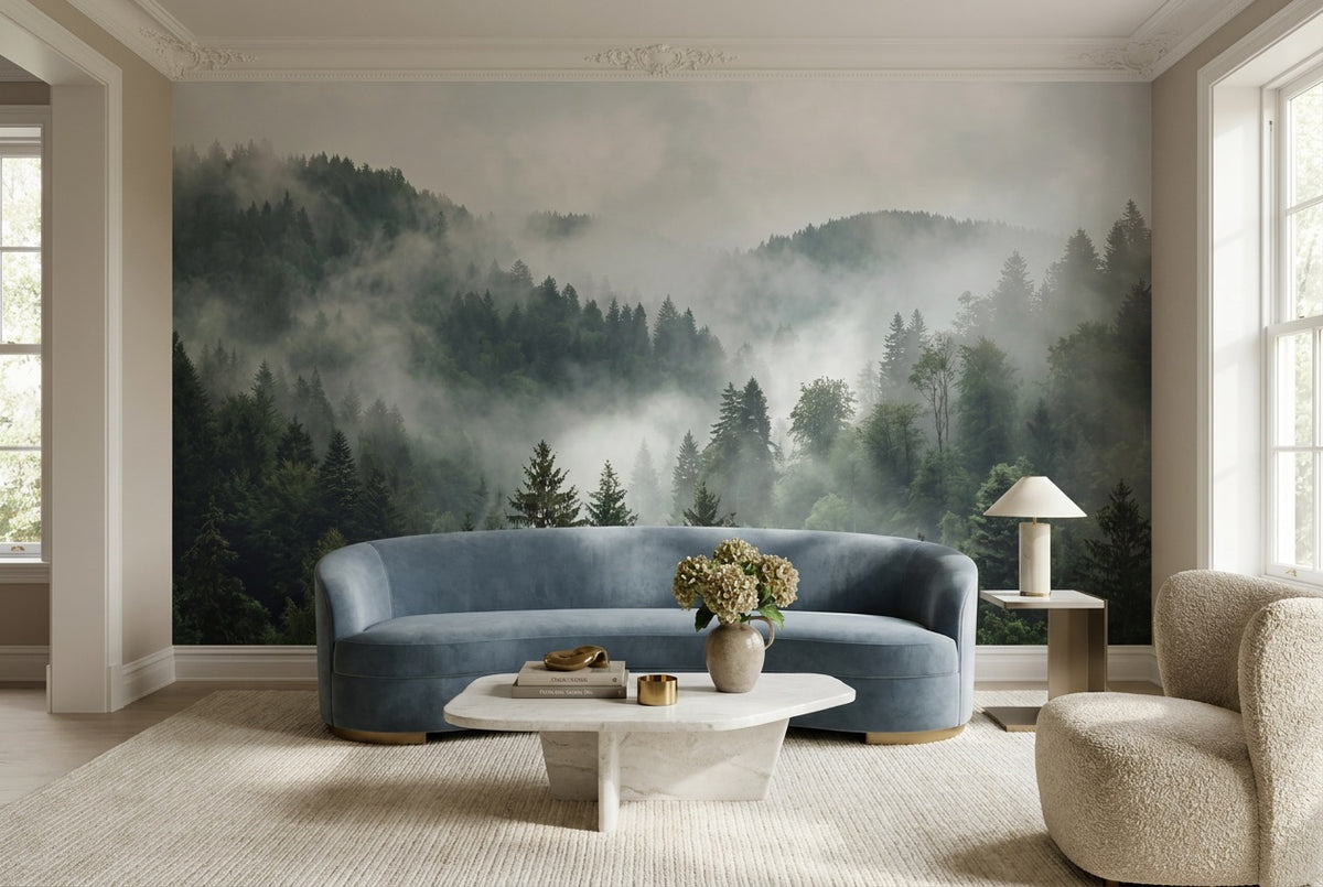Grey Misty Pine Forest Wallpaper Mural - 6