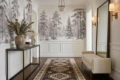 Gray Sketch Pine Forest Wallpaper Mural interior setting