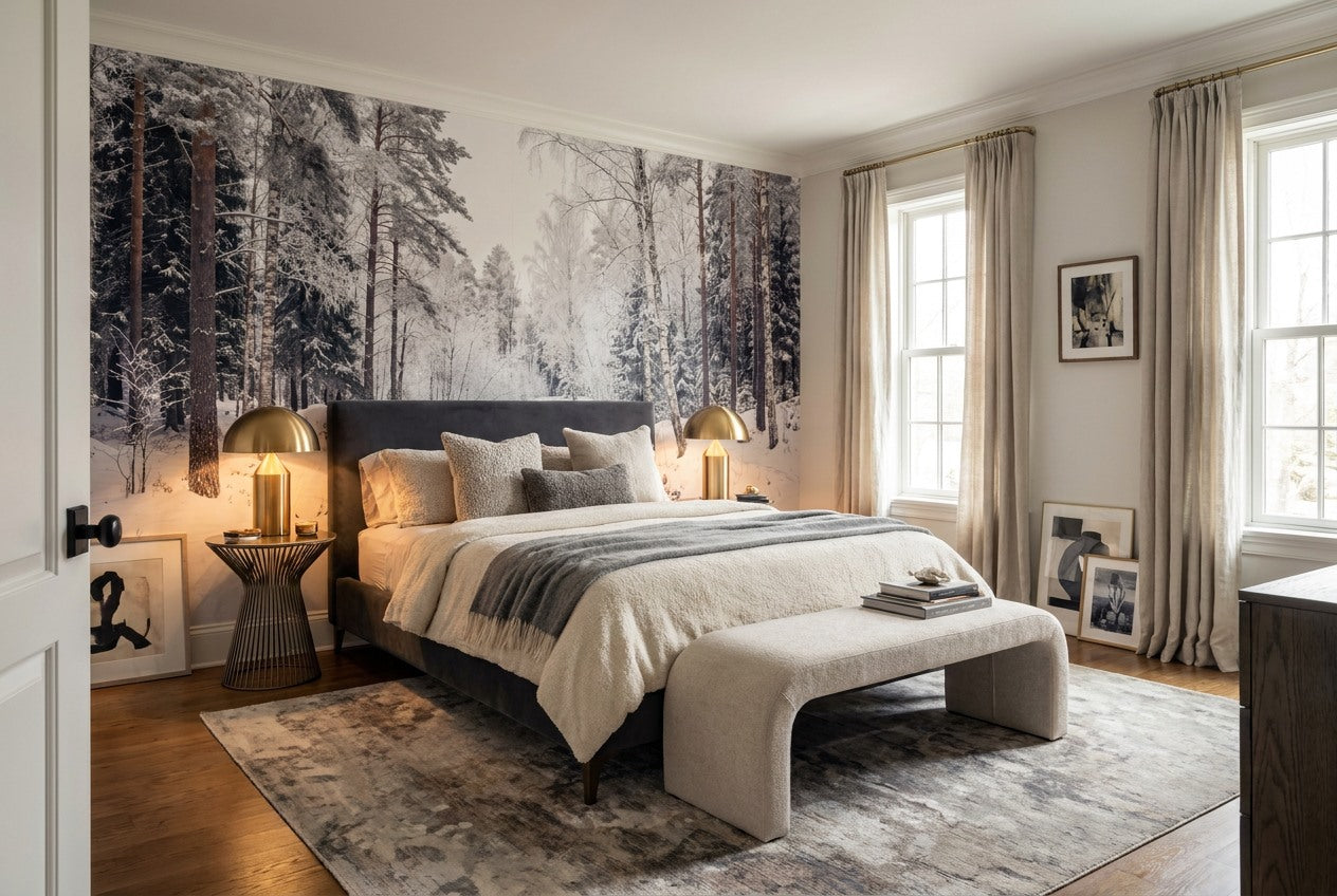Gray Christmas Winter Forest Wallpaper Mural interior scene
