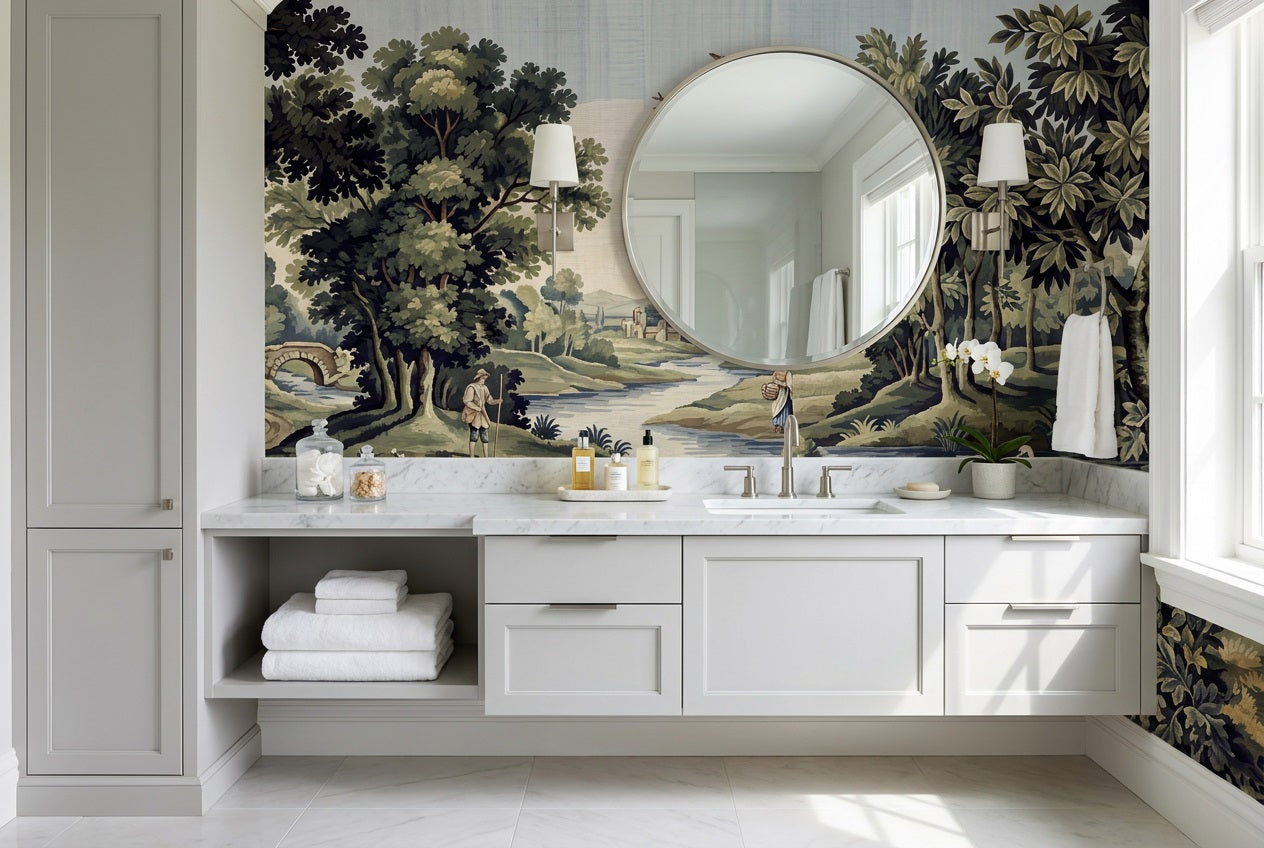 Green Woodland Animals Landscape Wallpaper Mural - 3