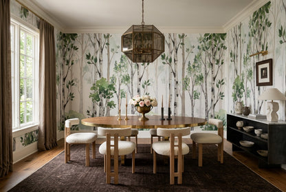 Calm Green Birch Forest Wallpaper Mural room scene
