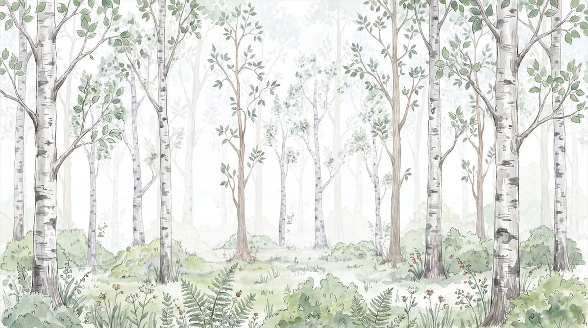 Soft Green Birch Forest Wallpaper Mural