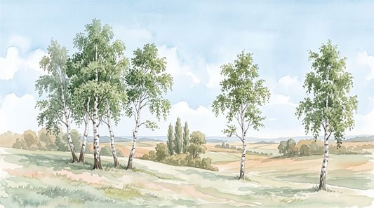 Green Birch Meadow Wallpaper Mural - 2